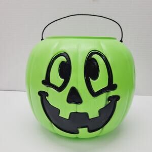 General Foam Plastics Happy Green Pumpkin Pail Bucket Blow mold USA Halloween